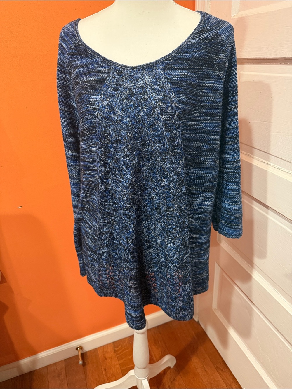 NY Collection Blue Marled Scoop Neck Knit Pullover